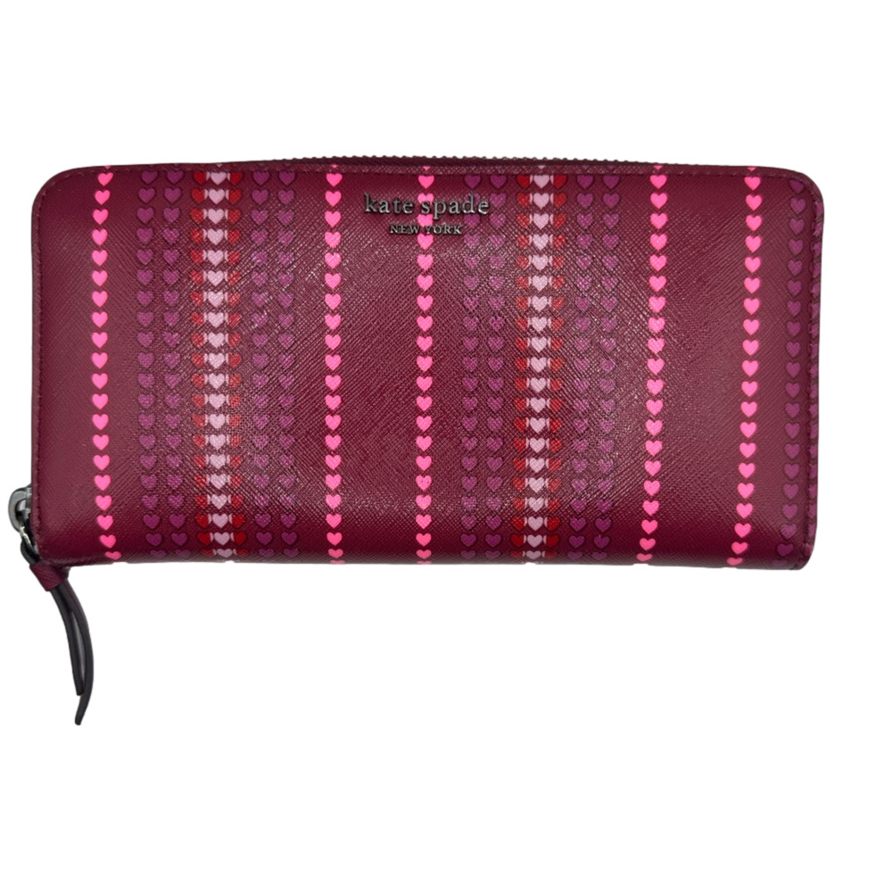 KATE SPADE ♠️ New York Cameron Large Continental Wallet Red Pink Heart stripe ❤️ - Picture 2 of 8